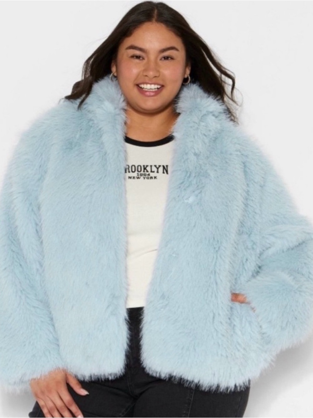 Plush Light Blue Faux Fur Jacket - Women's Size XXL NWT